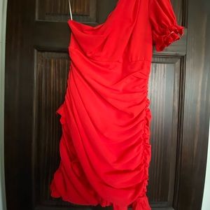 Red one sleeve mini dress